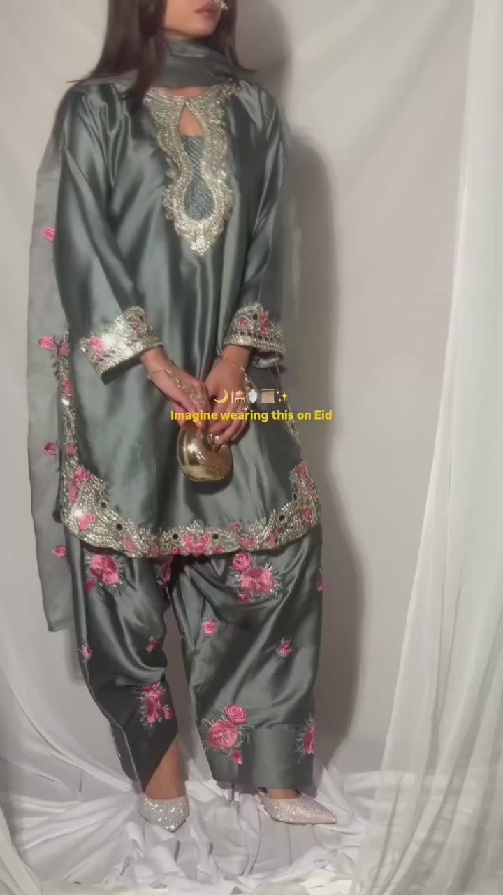 Viral farshi Grey Suit (Floral embroidery)